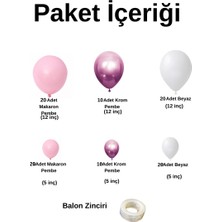 Balon Seti Makaron Pembe-Krom Pembe-Pastel Beyaz 100 Lü Balon Zinciri Seti