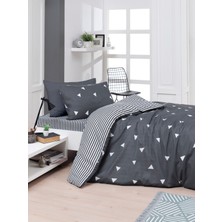 Kolay Ütülenir Nevresim Takımı Tek Kişilik Üçgen Gri