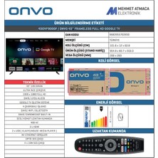 Onvo 43OVF9000F 43'' 109 Ekran Uydu Alıcılı Full HD Google LED TV