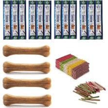 ANS 100'LÜ Renkli Munchy Ödül Çubuğu+4 Adet 15 cm Naturel Press Kemik+4 Paket Kuzulu Sticks Ödül Çubuğu