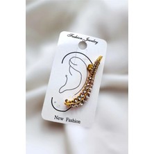 Petek Aksesuar Tüy Full Taşlı Earcuff Küpe Sol Kulak 5 Cm.