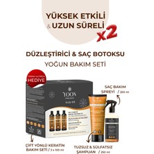 Yoon 3'lü Uzun Süren Düzleştirici & Saç Botoxu Kiti, Tuzsuz Şampuan 250ML Saç Spreyi 250ML Saç Bakım Seti