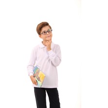 Polo Yaka Erkek Çocuk Uzun Kollu Sweatshirt Beyaz