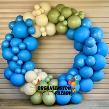 Balon Seti Mavi-Retro Beyaz-Kış Yeşili 100 Lü Balon Zinciri Seti