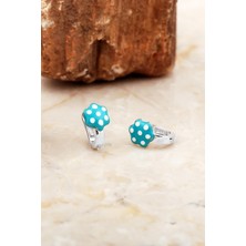 Sümer Telkari Mineli Rodyumlu Gümüş Çiçek Çocuk Küpesi 7087