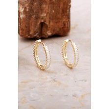 Sümer Telkari 20 mm Baget Taşlı Altın Kaplama Gümüş Halka Küpe 7029