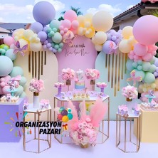 Organizasyon Pazarı Zincir Balon Seti Makaron Yeşil-Pembe-Lila-Sarı  100 Adet + Balon Şeridi
