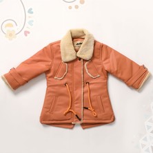 Kız Bebek ve Çocuk Yakası Kürklü Deri Mont SOMONAVM2104