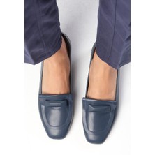 Mio Gusto Verona Lacivert Renk Küt Burunlu Kadın Kısa Topuklu Ayakkabı