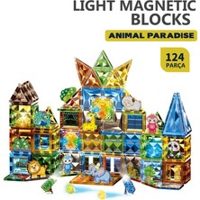 Learning Fun Manyetik Stem Oyuncak Işıklı 124 Parça Light Diamond Magic Magnetic Blocks Animal Paradise