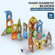 Learning Fun Manyetik Stem Oyuncak 60 Parça - Diamond Marble Run Set Magic Magnetic Blocks