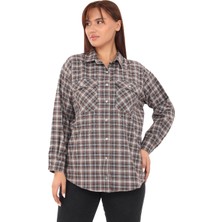 Lady Majestic Taşlı Ekose Cepli Büyük Beden Gömlek