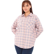 Lady Majestic Taşlı Ekose Cepli Büyük Beden Gömlek