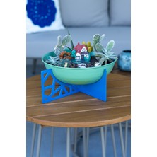 Rarart Yeşil & Mavi Metal Küçük Çok Amaçlı Dekoratif Kase - Geometrik Ayaklı Saksı -Triantan Small