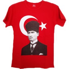 Çocuk Kalpaklı Ay Yıldızlı Atatürk Tişörtü Pamuklu Unisex Model 10-11 Yaş