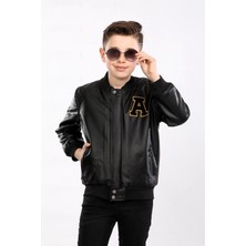 Erkek Çocuk A Takımı Suni Deri Mont Siyah AVM112