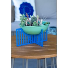 Rarart Yeşil & Mavi Metal Küçük Çok Amaçlı Dekoratif Kase - Çizgili Ayaklı Saksı - Colonne Small