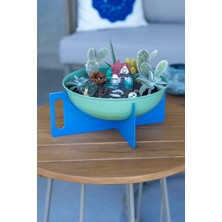 Rarart Yeşil & Mavi Metal Büyük Dekoratif Çok Amaçlı Kase - Ayaklı Saksı - Handlepot Large