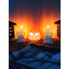 Cadılar Bayramı 3'lü Set - 1 Bal Kabağı ve 2 Mumluk, Halloween Dekor, Tealight Mumluk