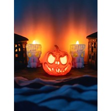 Cadılar Bayramı 3'lü Set - 1 Bal Kabağı ve 2 Mumluk, Halloween Dekor, Tealight Mumluk