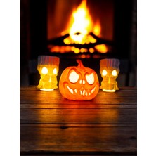 Cadılar Bayramı 3'lü Set - 1 Bal Kabağı ve 2 Mumluk, Halloween Dekor, Tealight Mumluk