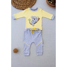 Kodex Yavru Koala Nakışlı Uzun Kollu Sweat 2li Kız Erkek Bebek Takımı Sarı