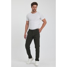 Theseason Erkek Haki Gabardin Pamuklu Keten Slim Fit Yan Cep Esnek Chino Pantolon