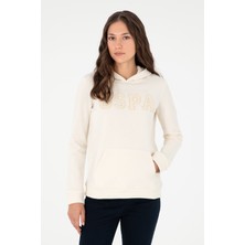 U.S. Polo Assn. Kadın Krem Basic Kapüşonlu Sweatshirt 50296931-VR071