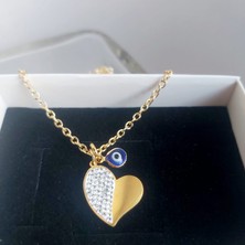Devi Fashion Çelik Zirkon Taşlı Kalpli Nazarlı Kolye