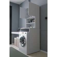 Mirobi Çamaşır Makinesi Dolabı Hayzum 180*066*55 Banyo Kiler Dolabı Beyaz