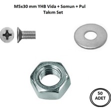 İlta Life M5 x 30 mm Vida + Somun + Pul Matkap Uçlu Yhb Vida Set 50 Adet