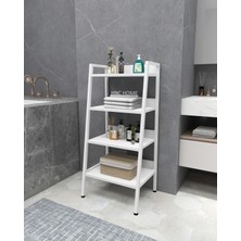 Metal Ahşap Dekoratif Açık Banyo Rafı Konik Banyo Rafı 4 Raflı Beyaz Çok Amaçlı Raf Organizer