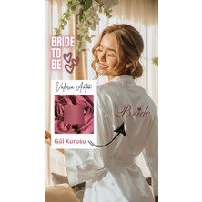 Bride Sabahlık Gül Kurusu Nakışlı Gelin Sabahlığı