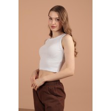 Kaşkorse Kumaş Halter Yaka Kadın Bluz Krem