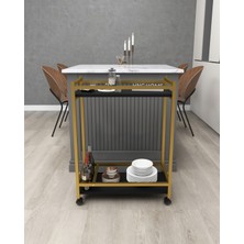 Hnc Home Gold Metal Servis Sehpası Servis Arabası Yan Sehpa Kenar Sehpa Tekerlekli Sunum Arabası Şaraplık