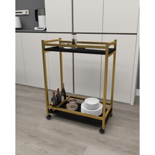 Hnc Home Gold Metal Servis Sehpası Servis Arabası Yan Sehpa Kenar Sehpa Tekerlekli Sunum Arabası Şaraplık
