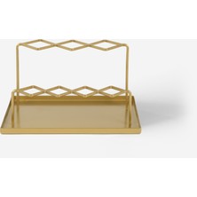 Rarart Geometrik Gold Metal Organizer - Masaüstü Kalem & Fırça Düzenleyici - Clark