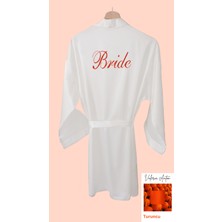 Bride Sabahlık Saten Nakışlı Beyaz Gelin Sabahlığı