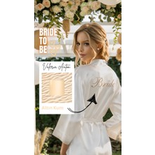 Bride Sabahlık Saten Nakışlı Beyaz Gelin Sabahlığı