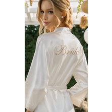 Bride Sabahlık Saten Nakışlı Beyaz Gelin Sabahlığı