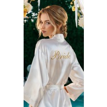 Bride Sabahlık Saten Nakışlı Beyaz Gelin Sabahlığı