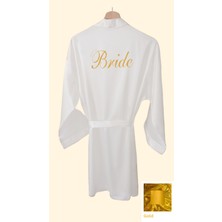 Bride Sabahlık Saten Nakışlı Beyaz Gelin Sabahlığı