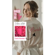 Bride Sabahlık Saten Nakışlı Beyaz Gelin Sabahlığı
