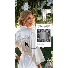 Bride Sabahlık Saten Nakışlı Beyaz Gelin Sabahlığı