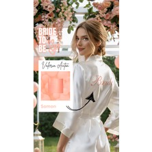Bride Sabahlık Saten Nakışlı Beyaz Gelin Sabahlığı