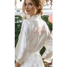 Bride Sabahlık Saten Nakışlı Beyaz Gelin Sabahlığı
