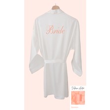 Bride Sabahlık Saten Nakışlı Beyaz Gelin Sabahlığı