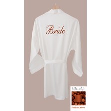 Bride Sabahlık Saten Nakışlı Beyaz Gelin Sabahlığı