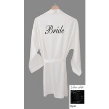 Bride Sabahlık Saten Nakışlı Beyaz Gelin Sabahlığı