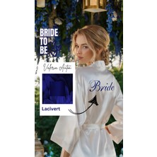 Bride Sabahlık Saten Nakışlı Beyaz Gelin Sabahlığı